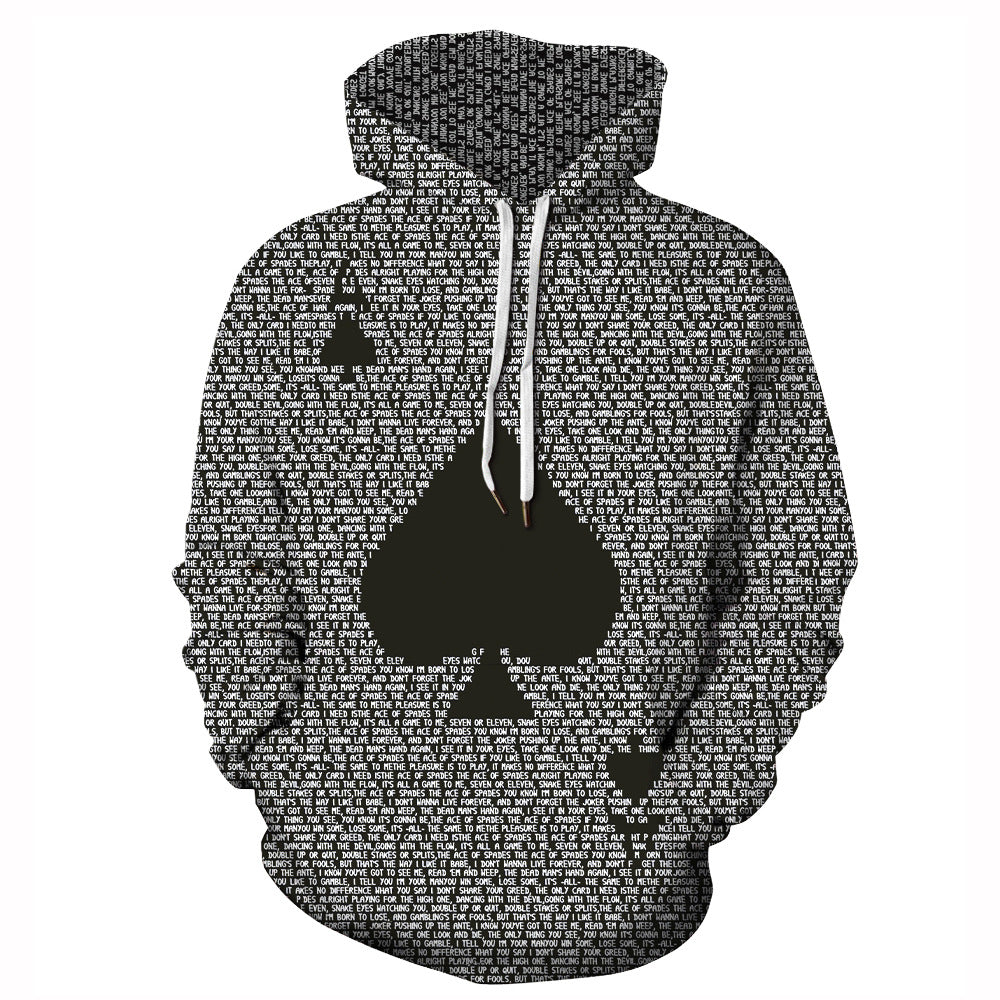 Black Hooded Graphic Print Ace of Spades Poker Print Daily Athleisure Hoodie