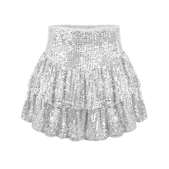 Women's Ruffle Skirt Elastic Waist Sequin Skirt - mihoodie