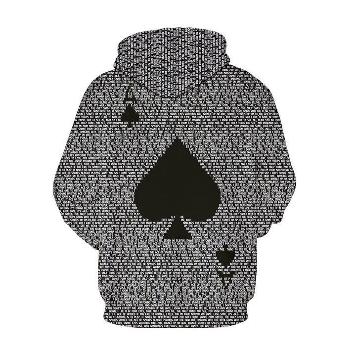 Black Hooded Graphic Print Ace of Spades Poker Print Daily Athleisure Hoodie - mihoodie