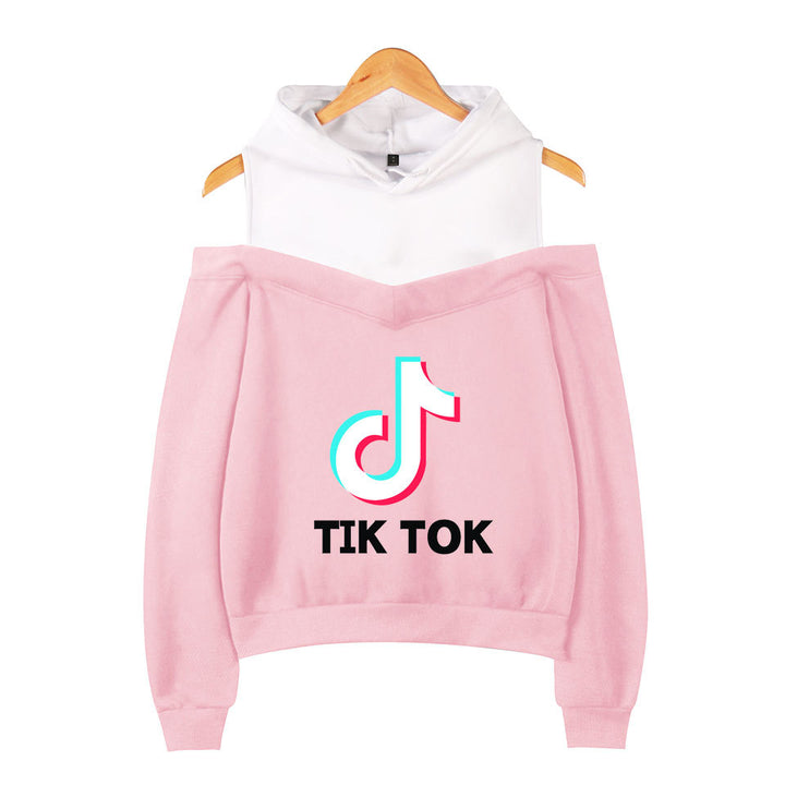 Girls TikTok Printed Off-shoulder Hoodie - mihoodie