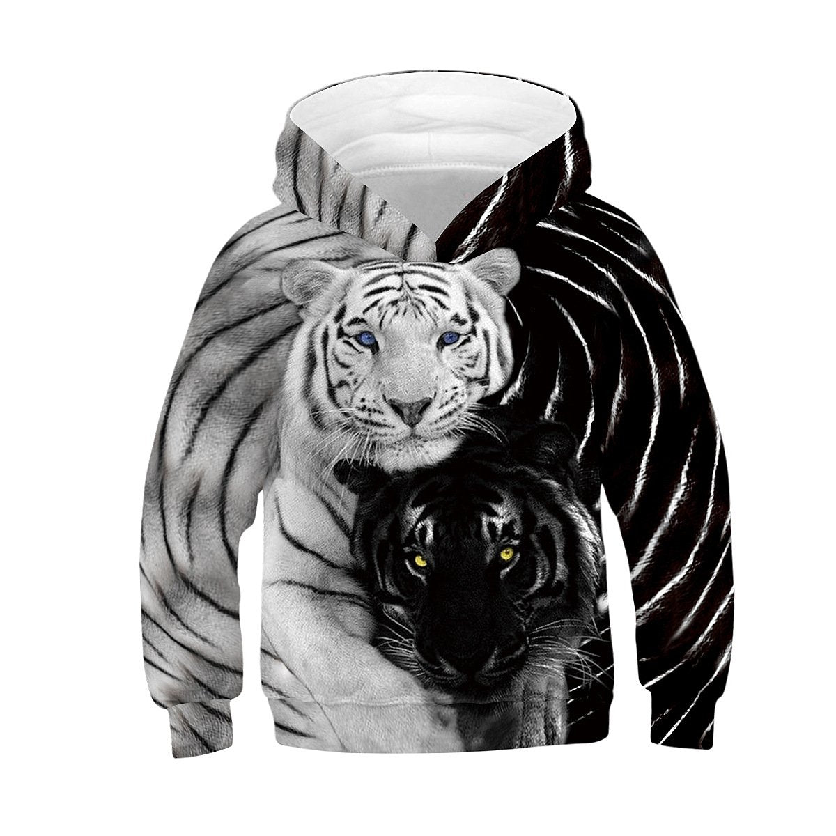 Kids Fashion 3D Sweatshirt Black White Tiger print Hoodie - mihoodie