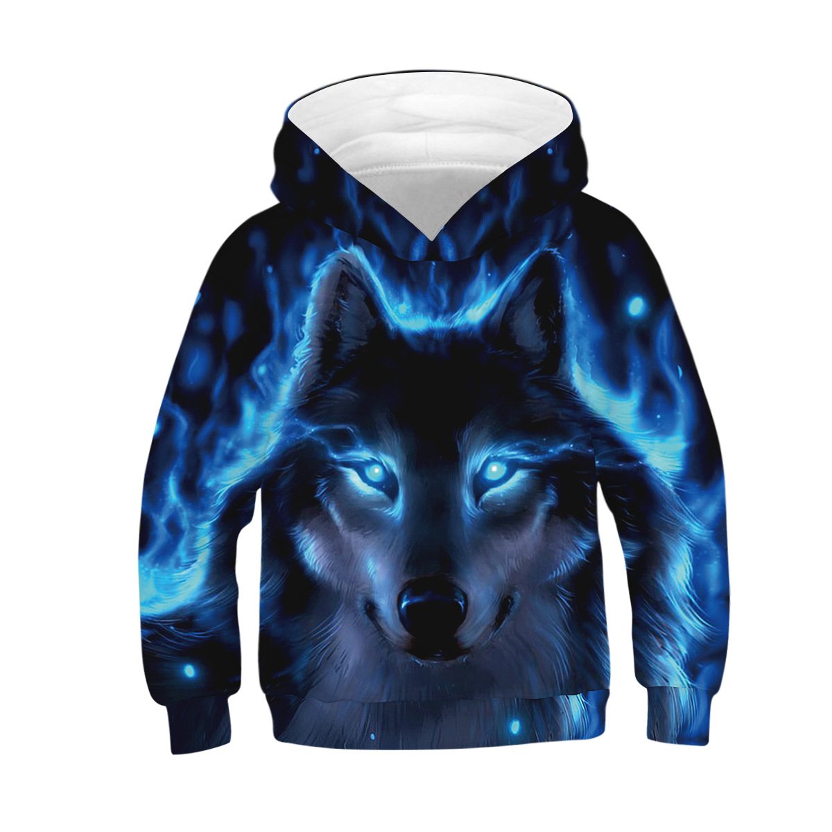 Kids Blue Fire Wolf 3d Hoodie Unisex Sweatshirt - mihoodie