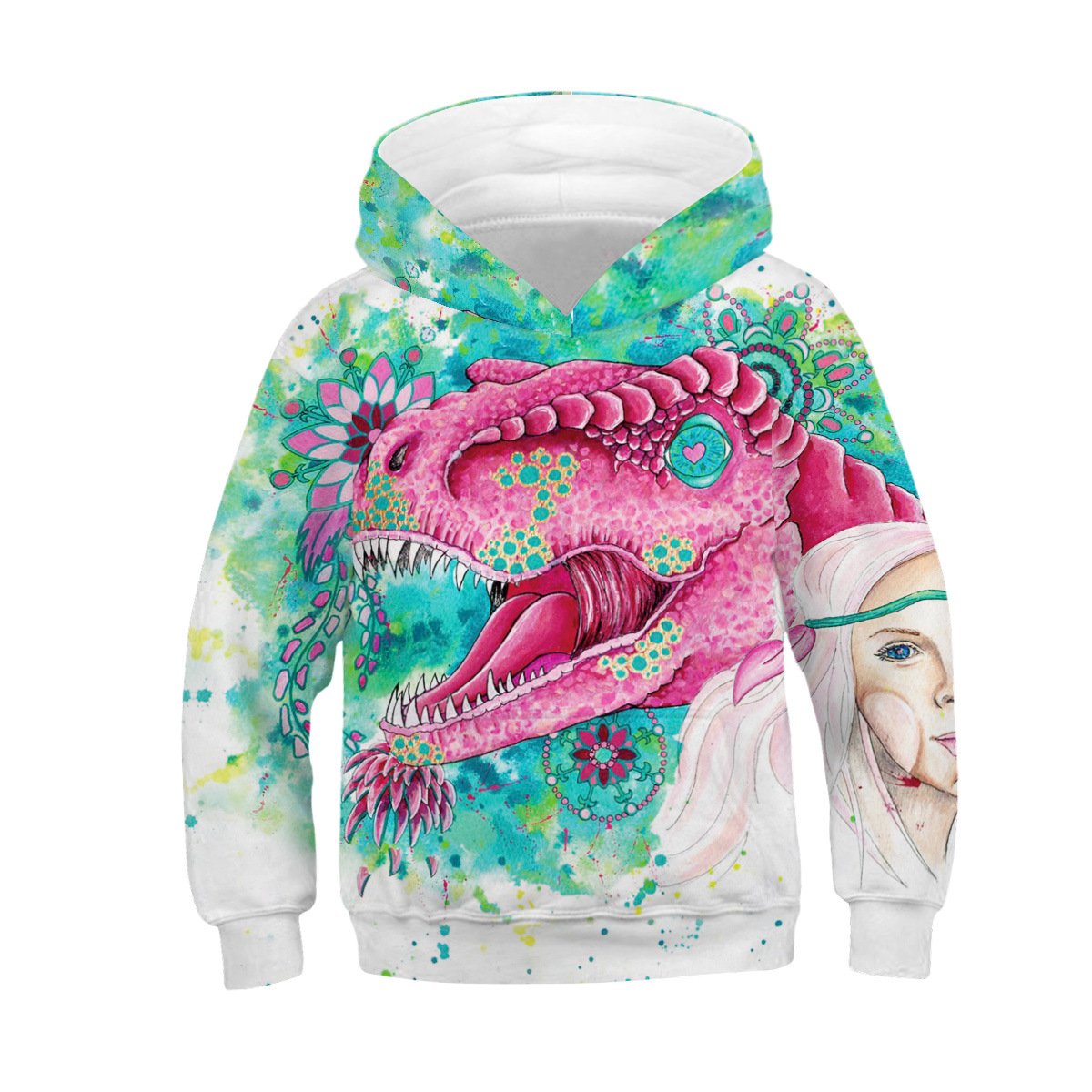 Kids Hoodie Childhood Girl and  Trex Dinosaur  Color Printing Sweatshirt - mihoodie