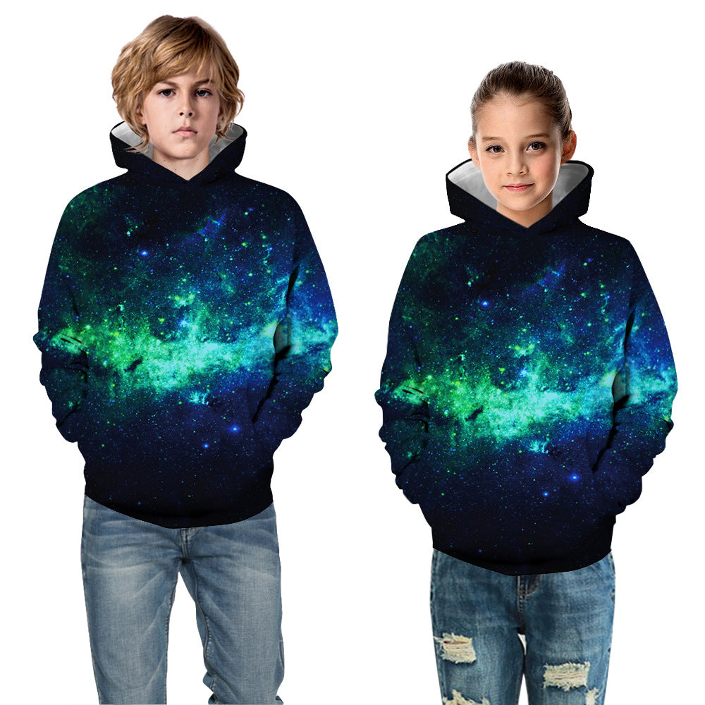 Kids Green Galaxy 3D Hoodie Unisex Sweatshirt - mihoodie