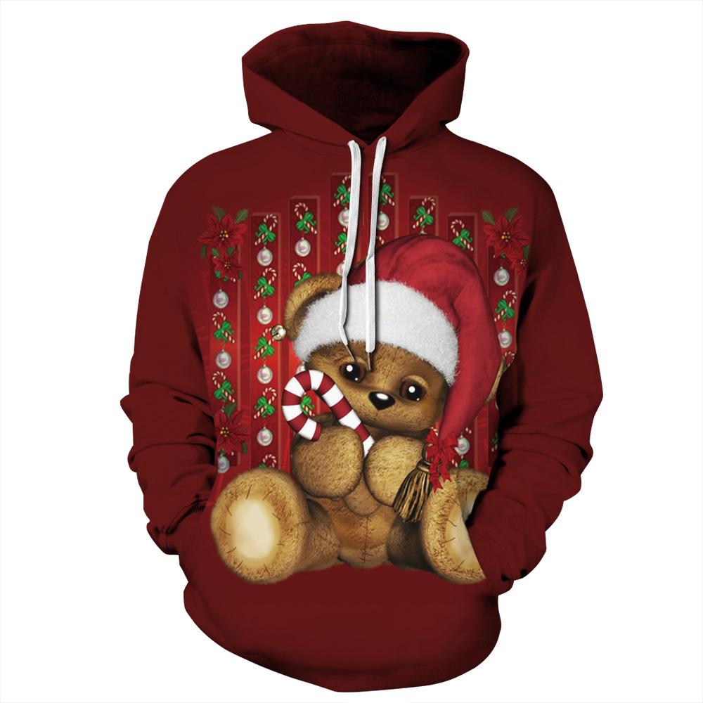 Red Teddy Bear Print Christmas Hoodie Unisex  Sweatshirt - mihoodie