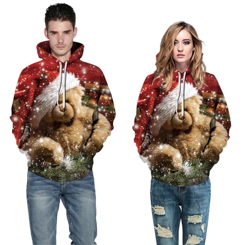 Red Teddy Bear Print Christmas Hoodie Unisex  Sweatshirt - mihoodie