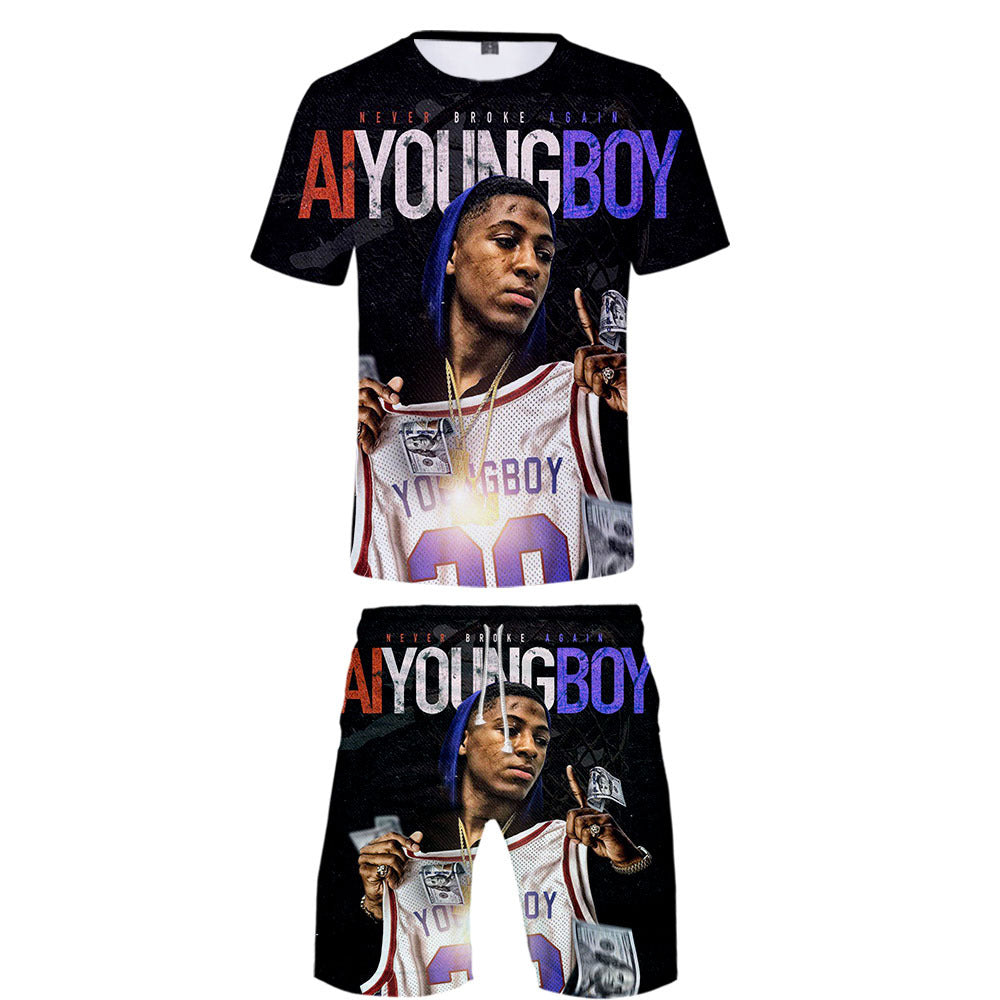 YoungBoy Never Broke Again  T-Shirt and Beach Shorts Two Piece Set - mihoodie