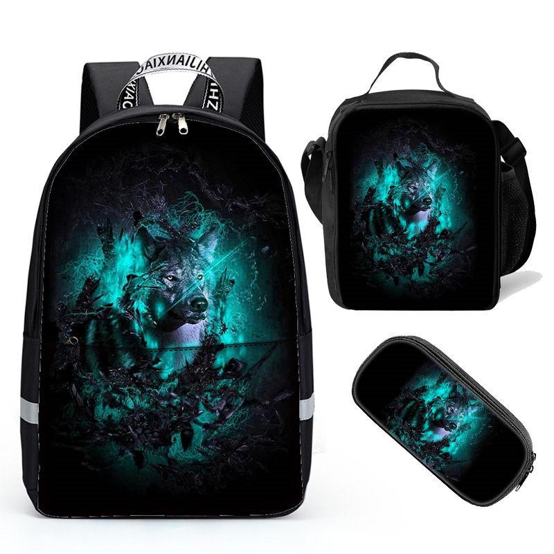 Vivid 3D Design Eye-catching Pattern: Wolf Printed Day Pack , Backpack for Women School Boys and Girls Bag Student - mihoodie