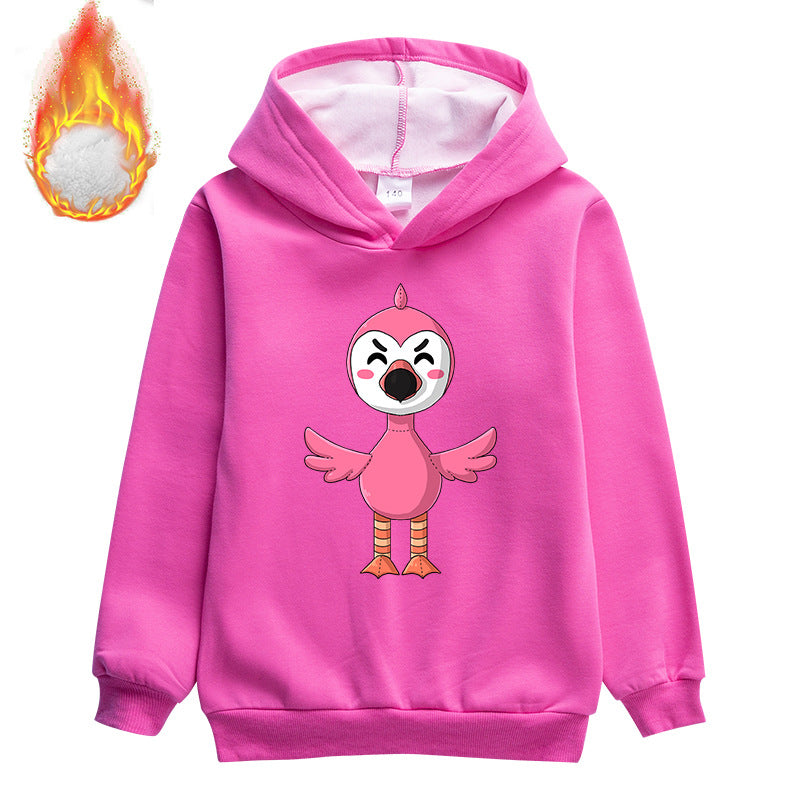 Kids Cartoon Flamingo   Fleece Pullover Hoodie - mihoodie