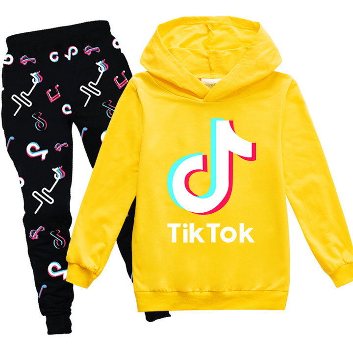 Kids Tik Tok  Letter Print pants and hooded shirt Set - mihoodie