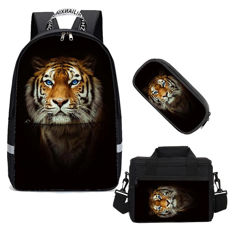 Tiger 3D Student  Bookbag Lightweight Laptop Bag with Shoulder Bags and Pen Case for Teen Boys and Girls - mihoodie