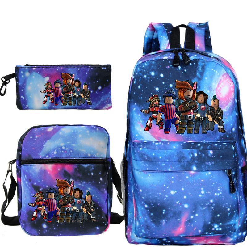 Cartoon Roblox Backpack Student Schoolbag Small One-shoulder Bag Pencil Bag Three-piece Set - mihoodie