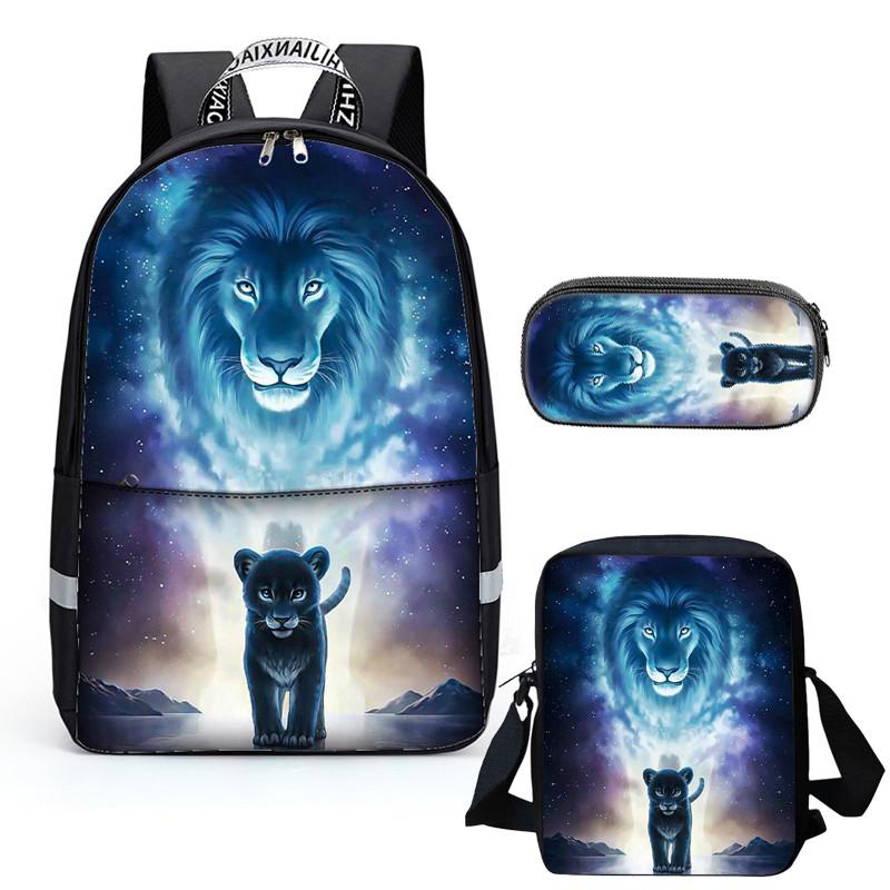 Deeprint Cool 3D Unique Lion  School Book Bag Printing Backpacks for Boys Girls Students - mihoodie