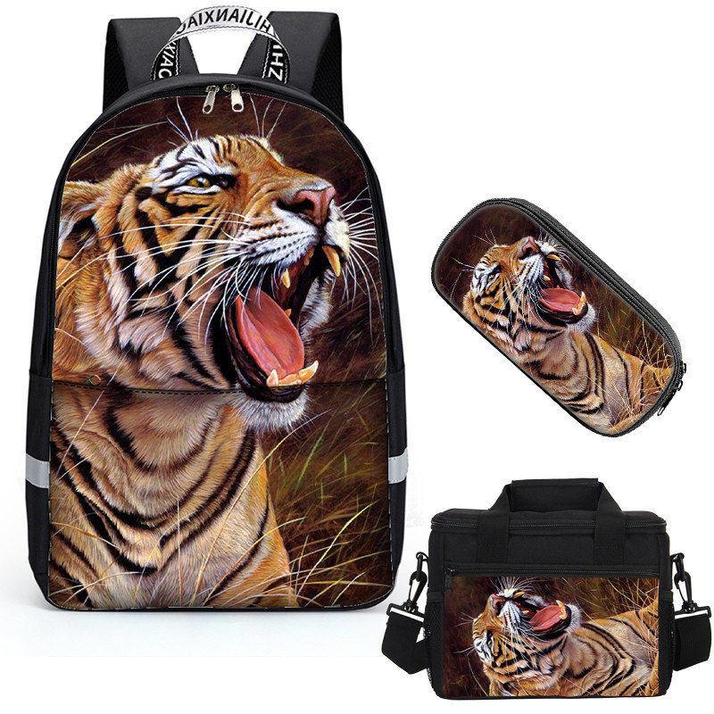 Tiger 3D Student  Bookbag Lightweight Laptop Bag with Shoulder Bags and Pen Case for Teen Boys and Girls - mihoodie