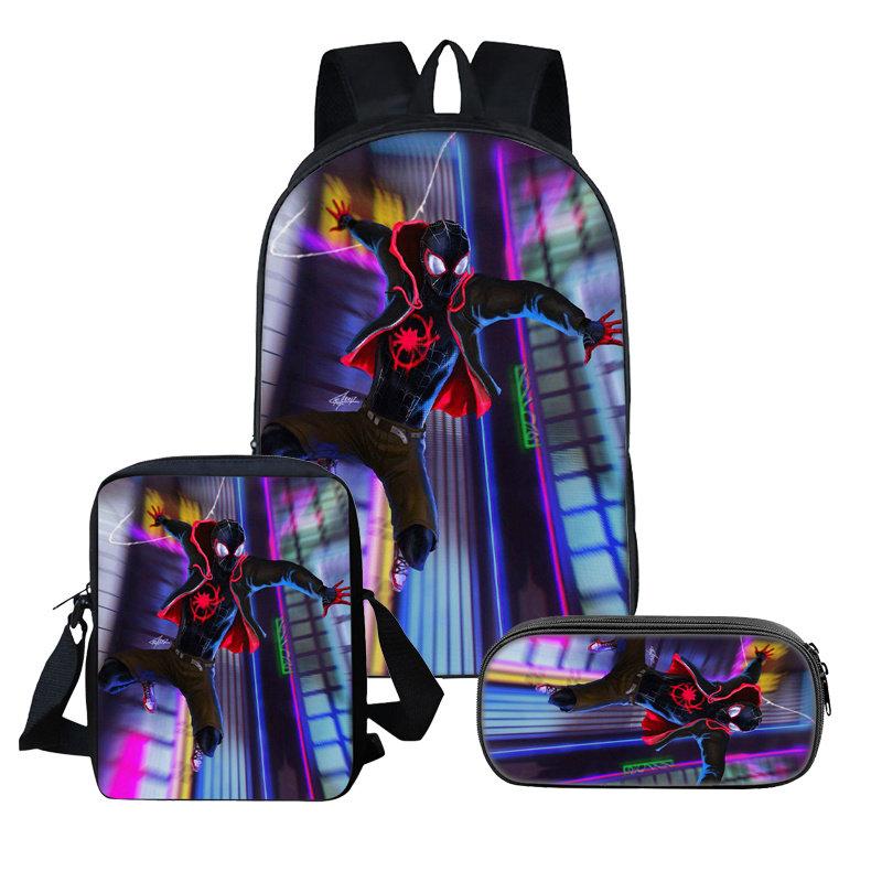 3 In 1  School Backpacks Teens Girls Boys Preschool Shoulder Bagpack+Cooler Warm Lunch Pouch+Zipper Closure Pencil Case Cool 3D Spider Man Bookbags - mihoodie