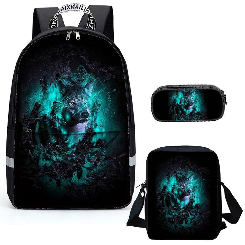 Vivid 3D Wolf  Kids Backpack School Children Book Bag Rucksack Lightweight Daypack for Boys Girls - mihoodie