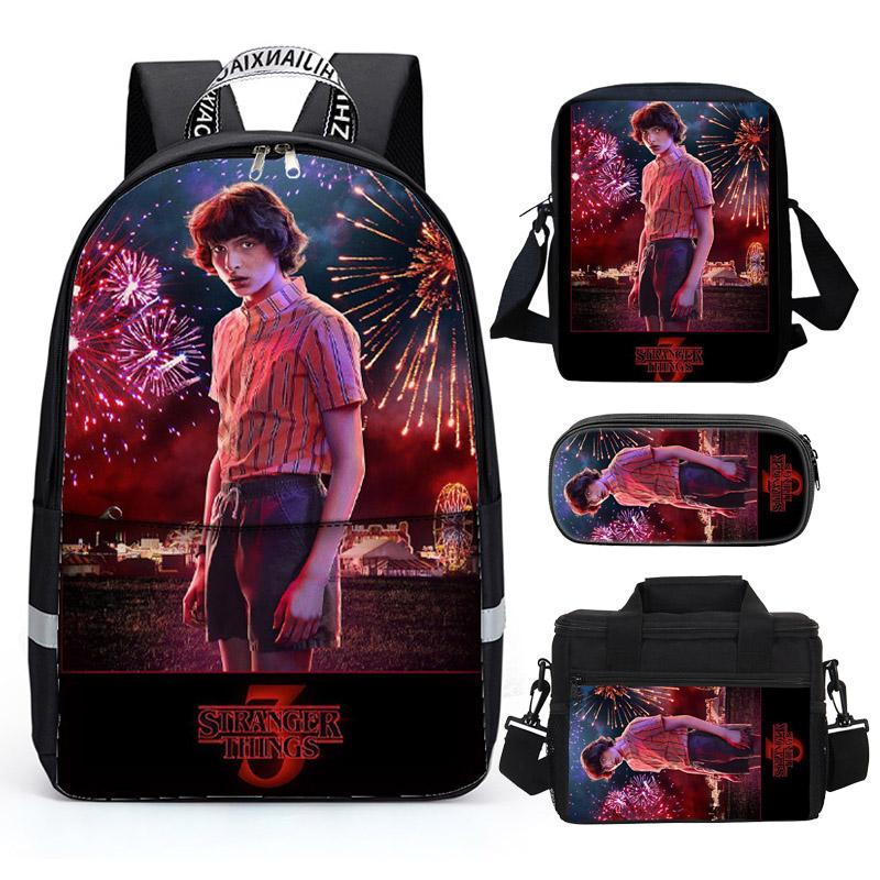 Casual 3D Stranger things Backpack Teen Boys Girls School Book bag with Lunch Box Shoulder Bag  Pen Case - mihoodie
