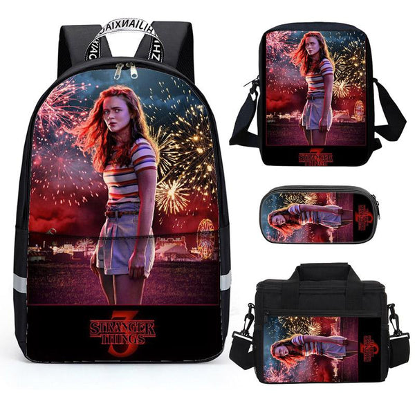 3D Print Stranger things Backpack Popular Bookbag School Rucksack for Elementary or Middle School Boys and Girls 4-pieces - mihoodie