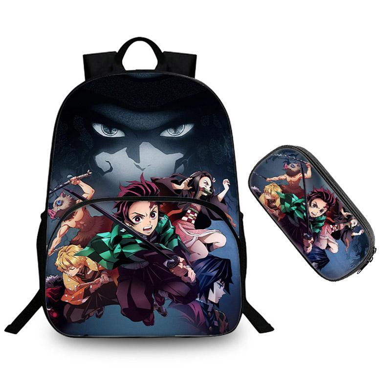Demon Slayer 3D Print Backpack for Boys Girls School Bookbag Lunch Bag Pencil Bag 3 in 1 - mihoodie
