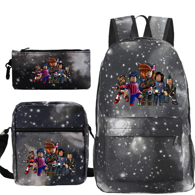 Cartoon Roblox Backpack Student Schoolbag Small One-shoulder Bag Pencil Bag Three-piece Set - mihoodie