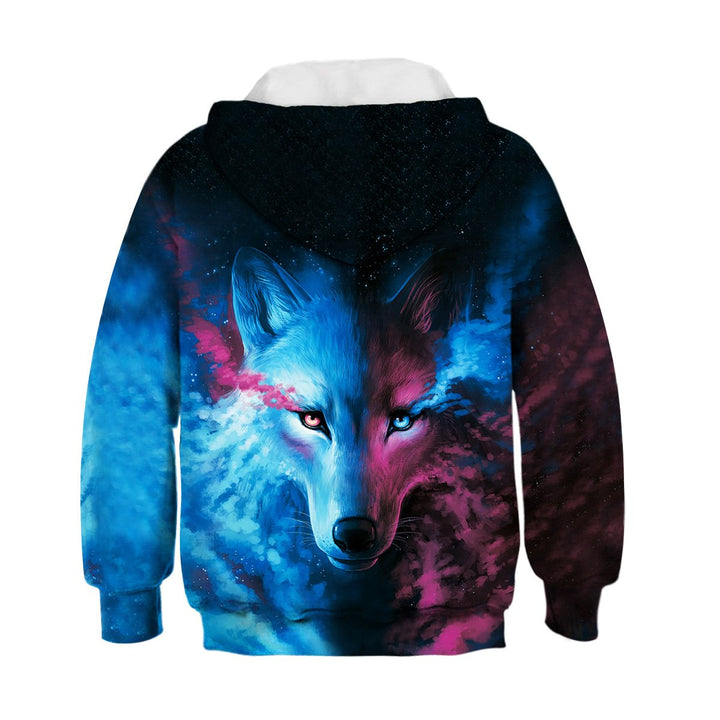 Kids Wolf Hoodie Boys Teens Girls 3D Galaxy Print Sweatshirt Pullover - mihoodie