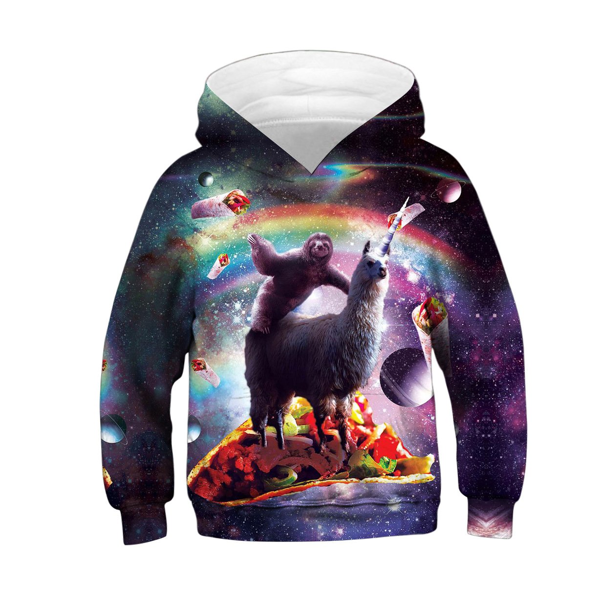 Kids 3d Hoodies Colorful Paint Pizza Alpaca Printed Sweatshirts for Children - mihoodie