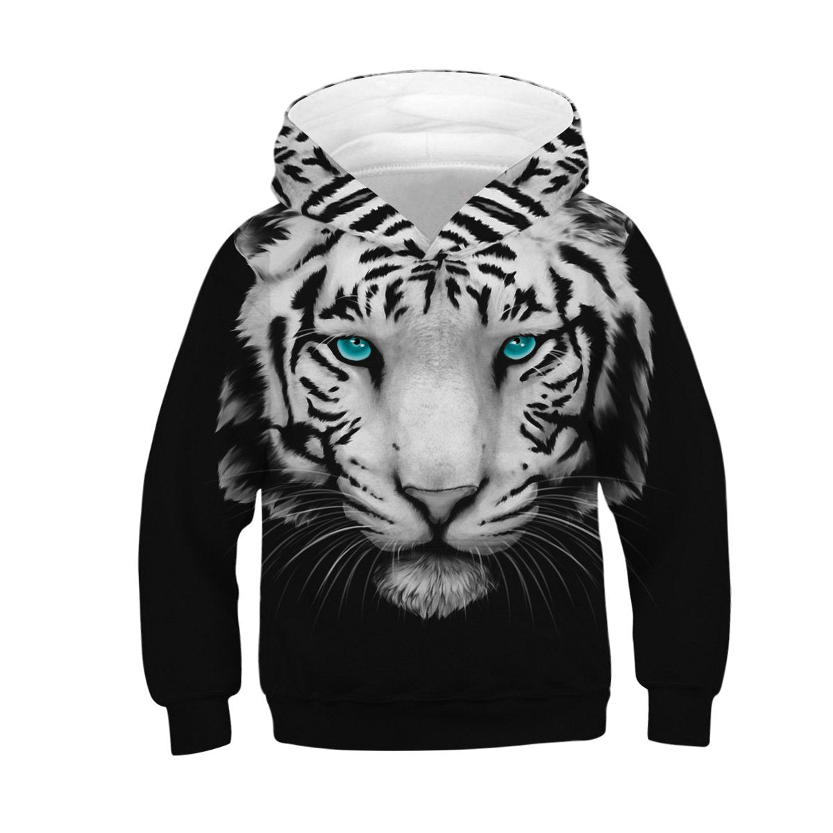Unisex Realistic 3D White Tiger Print Pullover Hoodie Kids Hooded Sweatshirt - mihoodie