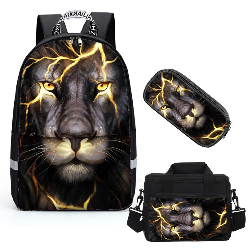 Lion  Student  Bookbag Lightweight Laptop Bag with Shoulder Bags and Pen Case for Teen Boys and Girls - mihoodie
