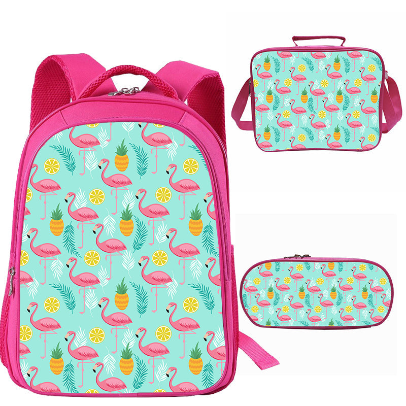 Cute Flamingo Primary School Backpack Lunch Bag Pencil Case - nfgoods