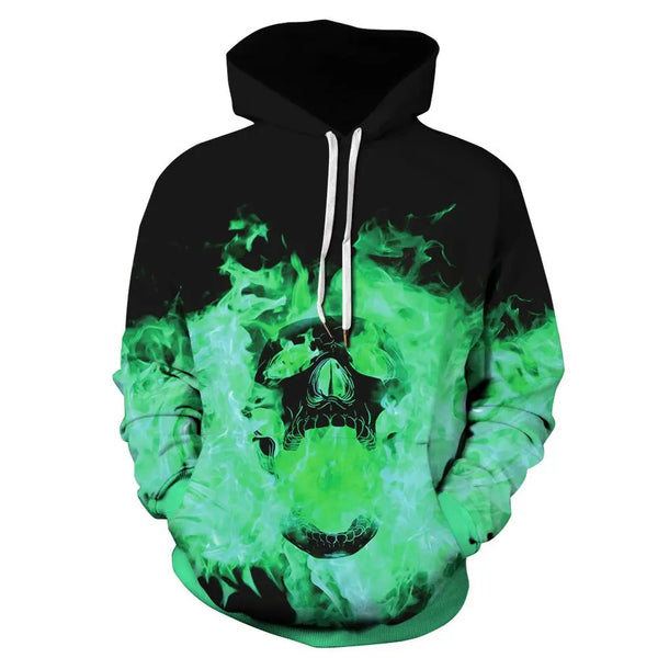 Green Fire Skull  3D Hoodie - mihoodie