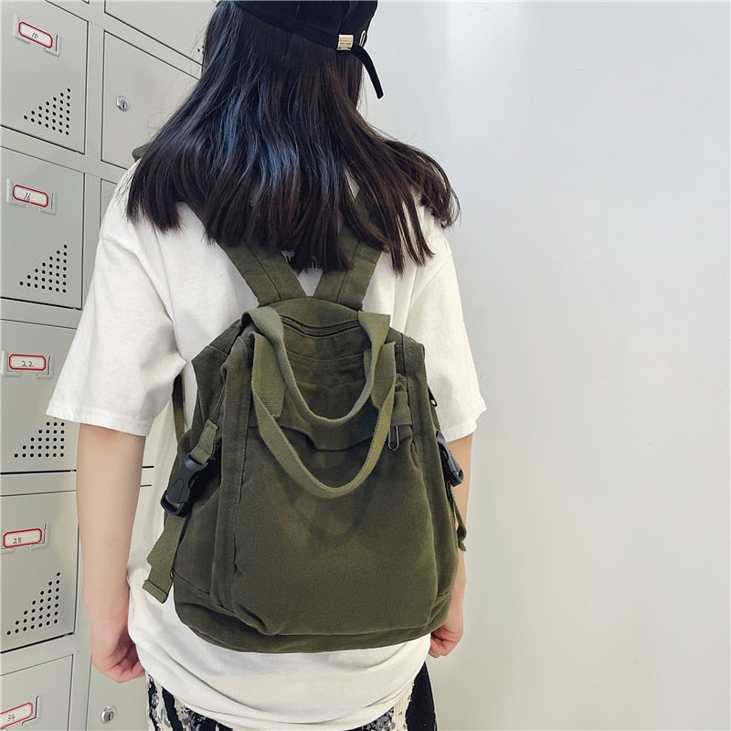 Jsvery 2022 Fashion School Bag Student Shoulders Large Capacity Khaki Backpack Fashion Canvas Backpacks Female College Teen Computer Bag Mochila - mihoodie