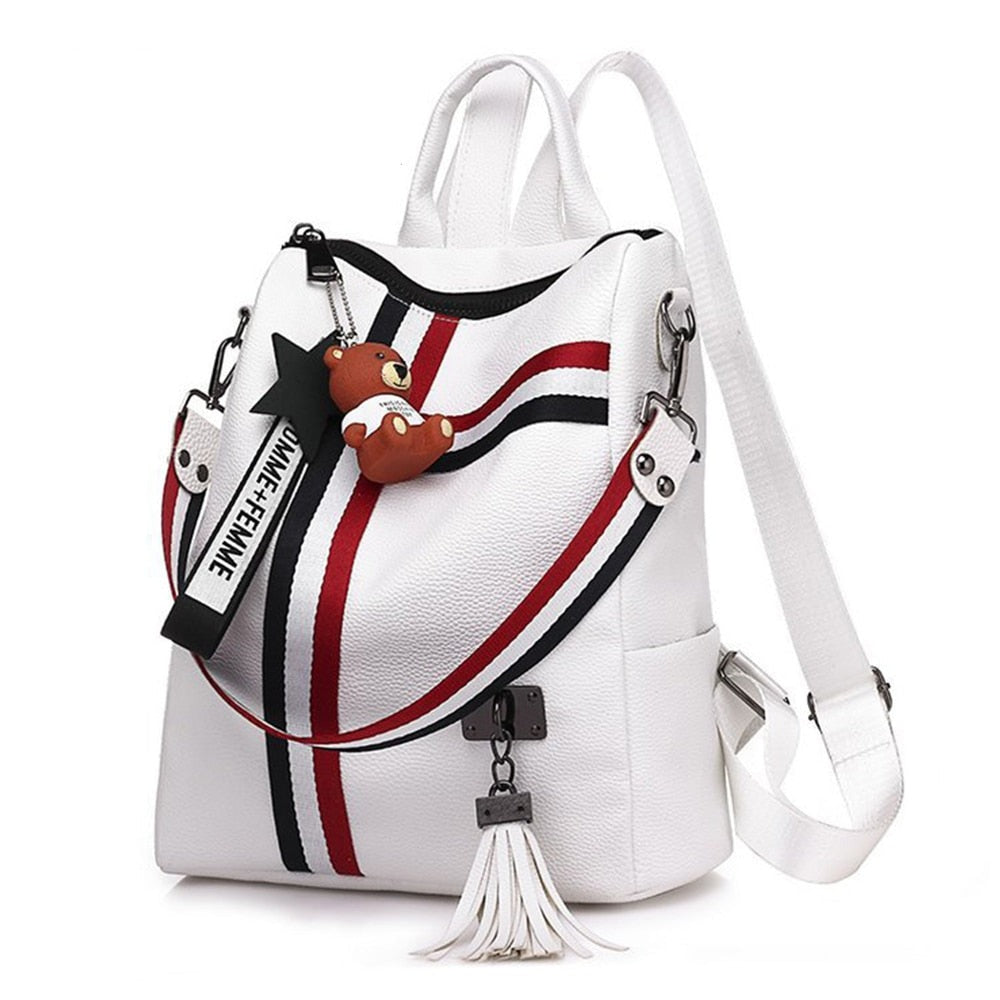 Jsvery 2022 Luxury Female backpacks High Quality Leather tassel Backpack for  girls Ribbon School Bags large Shoulder bag 8 colorsTravel bag - mihoodie