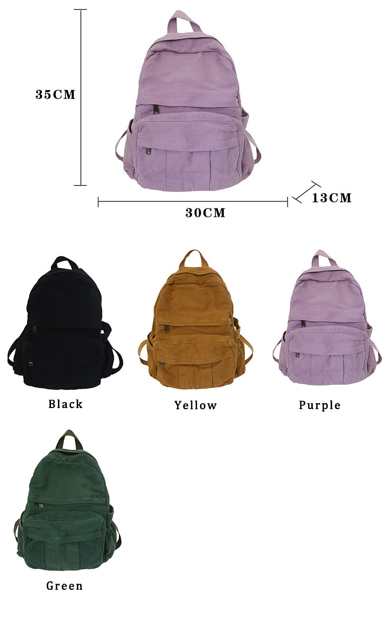 Jsvery Vintage Casual Backpack Women Travel Bag 2022 Fashion High Capacity Solid Color Women's Backpack Student Zipper School Bag - mihoodie