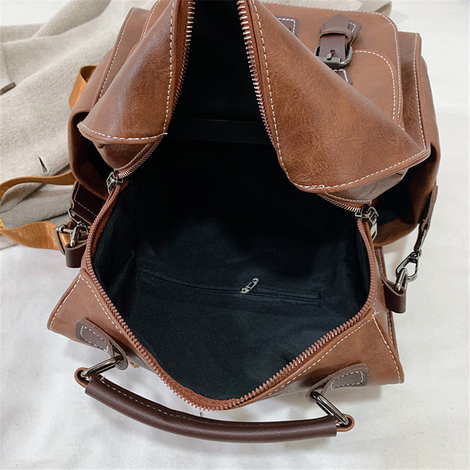Women Vintage PU Leather Backpacks Vintage Female Shoulder Bags Sac a Dos Casual Travel Ladies Bagpack Mochilas School Bags - mihoodie