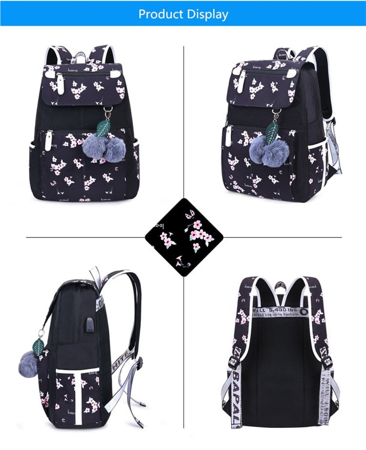 Jsvery school bags for girls female laptop backpack usb backbag children backpacks cute cat school backpack for girls bag pack - mihoodie