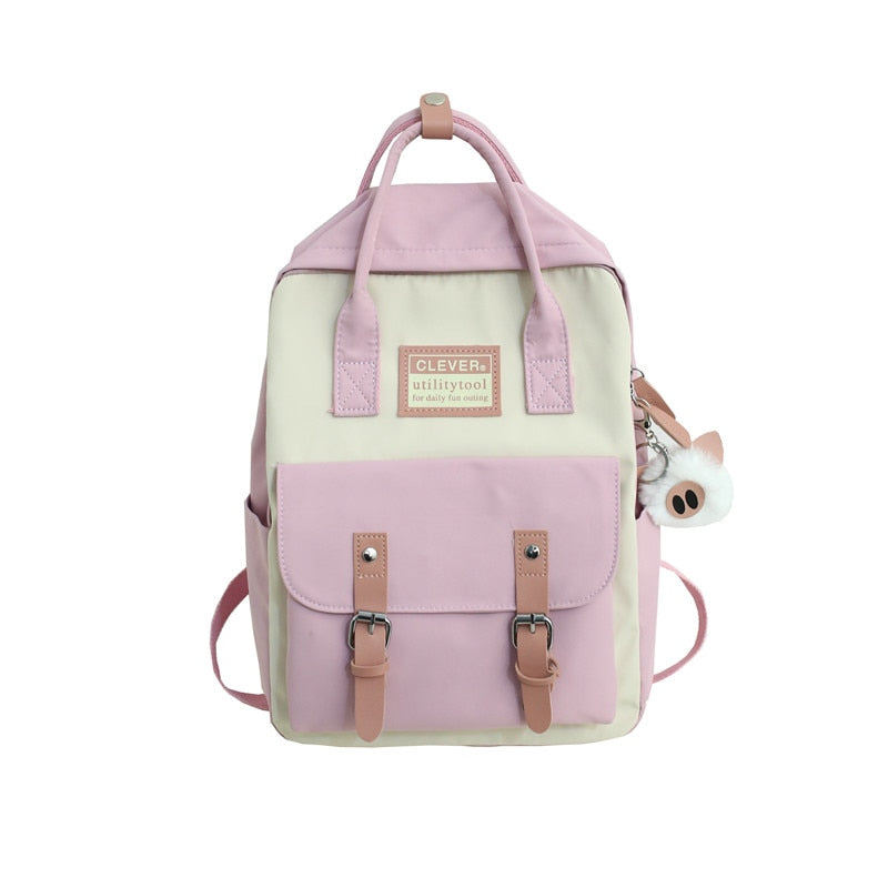 Jsvery 2022 Women Nylon Backpack Candy Color Waterproof School Bags for Teenagers Girls Patchwork Backpack Female Rucksack Mochila - mihoodie