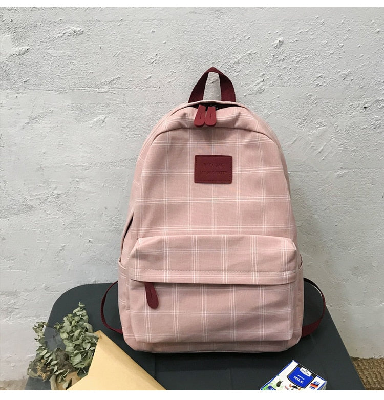 Jsvery Fashion Girl College School Bag Casual New Simple Women Backpack Striped Book Packbags for Teenage Travel Shoulder Bag Rucksack - mihoodie