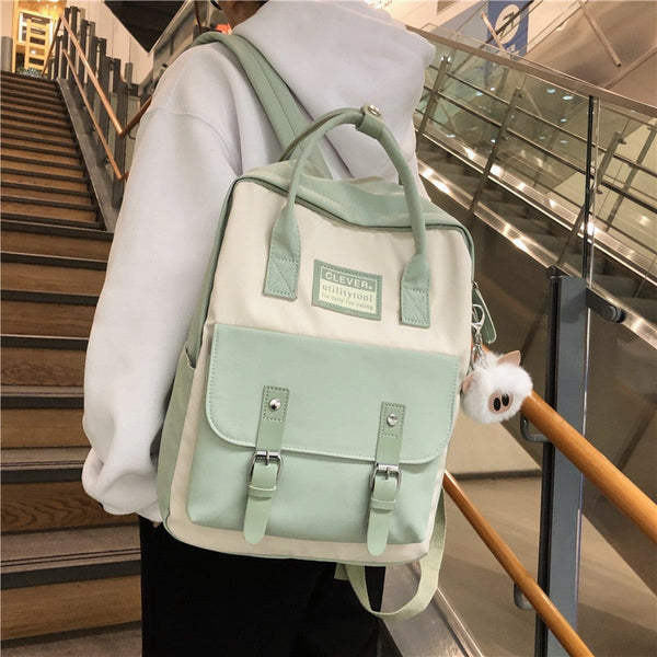 Jsvery 2022 Women Nylon Backpack Candy Color Waterproof School Bags for Teenagers Girls Patchwork Backpack Female Rucksack Mochila - mihoodie