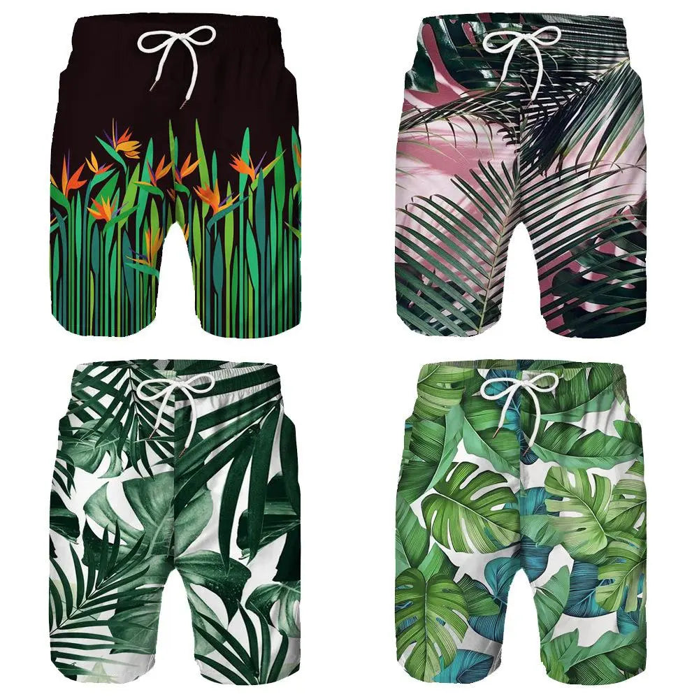 Kids  Green Leaves 3D Beach Shorts - mihoodie