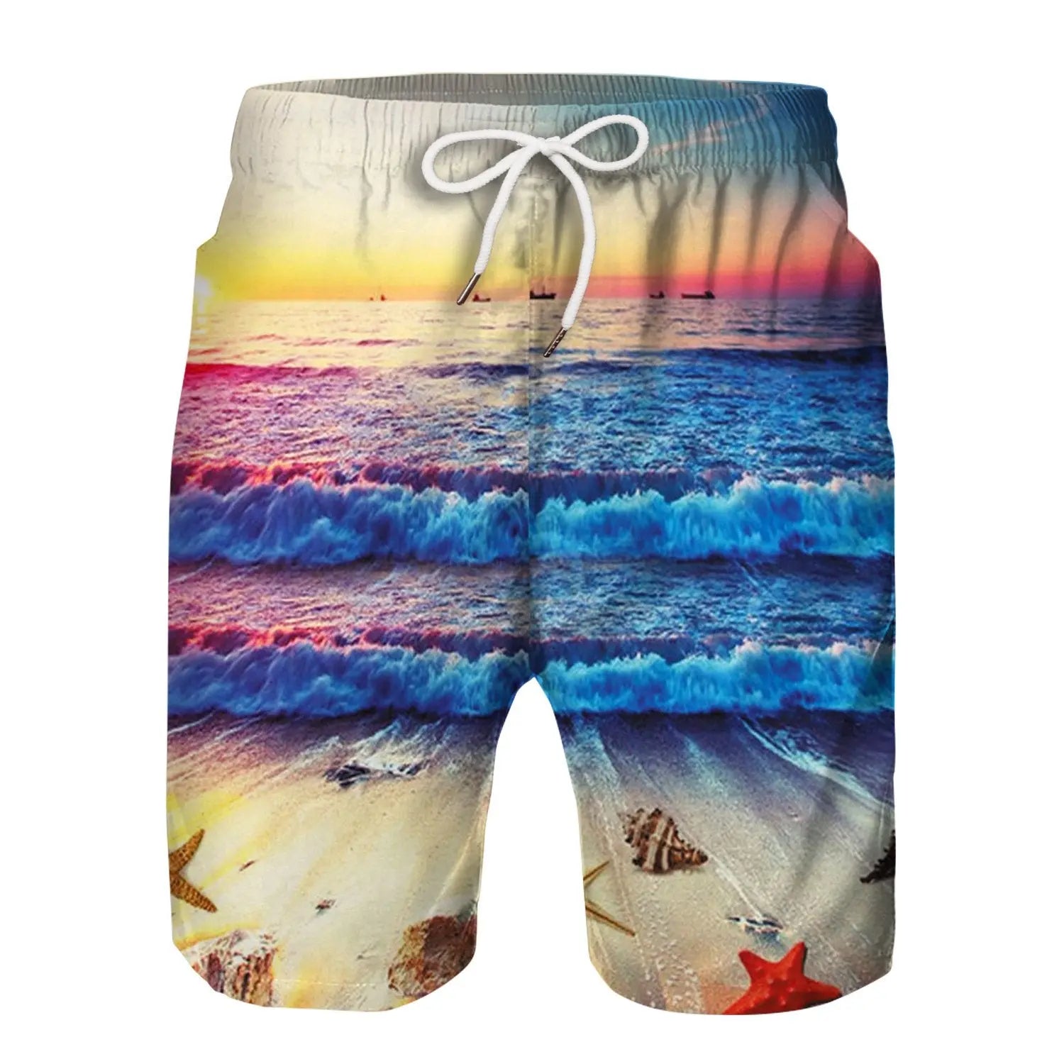Kids  Sea Wave 3D printed  Beach Shorts - mihoodie
