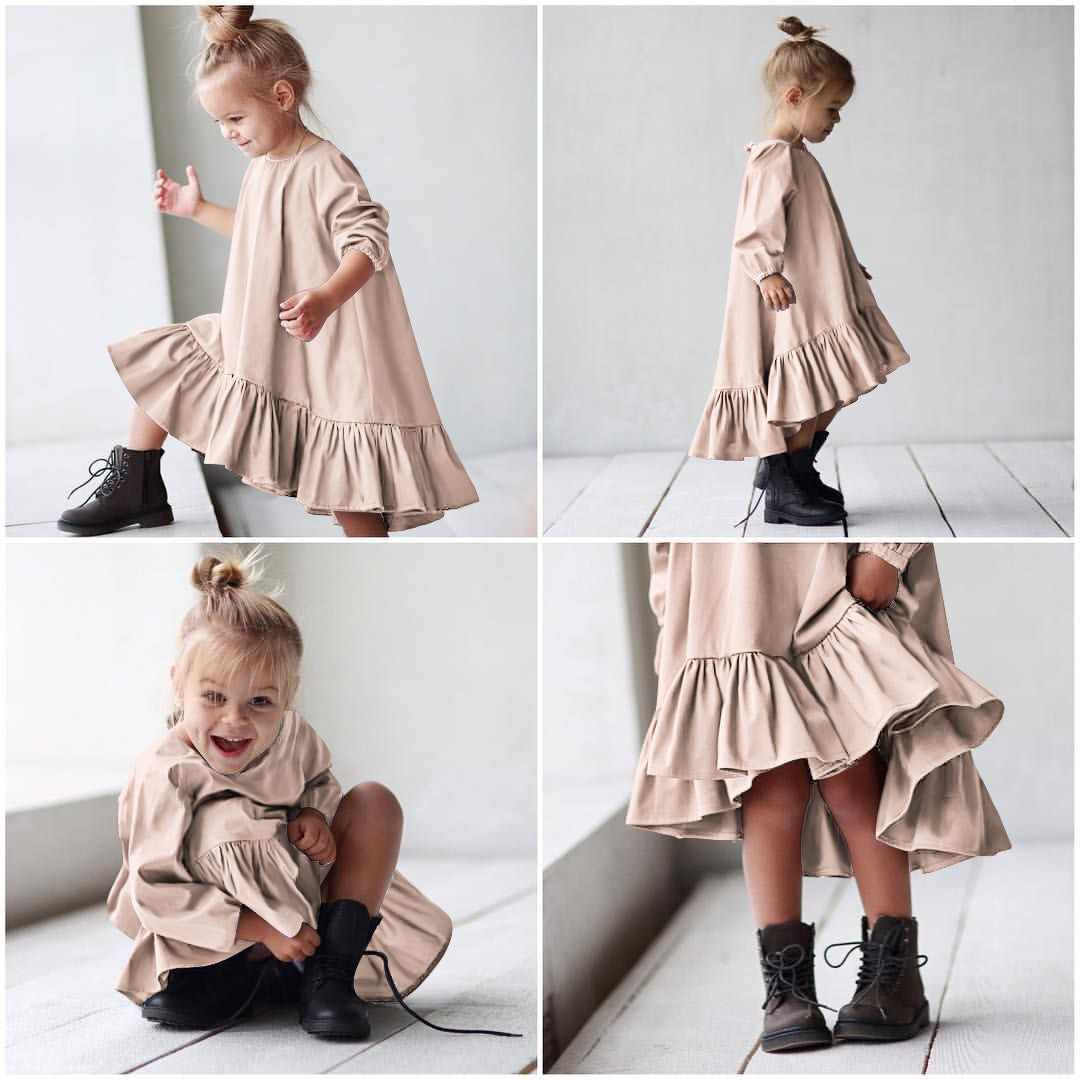 2022 Autumn   Teen Girls Ruffle  Sleeve Dress - nfgoods