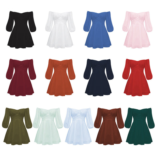 Solid Color Off Shoulder Dress - mihoodie