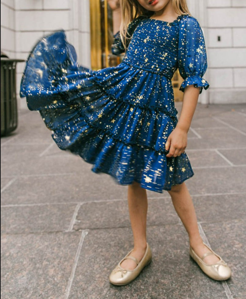 Kids America Glod  Star Pleated Princess Dress - mihoodie