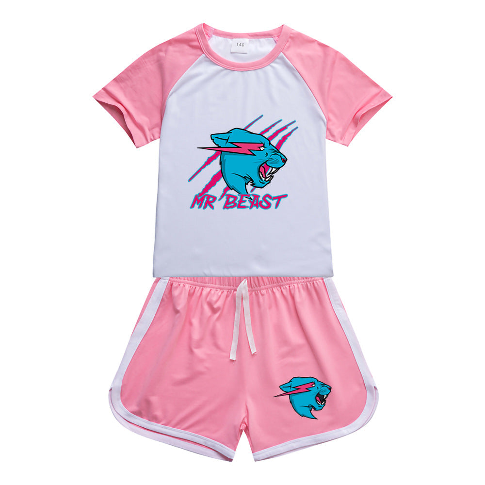 Kids Mr Beast Lightning Cat Sportswear Outfits T-Shirt Shorts Sets - mihoodie