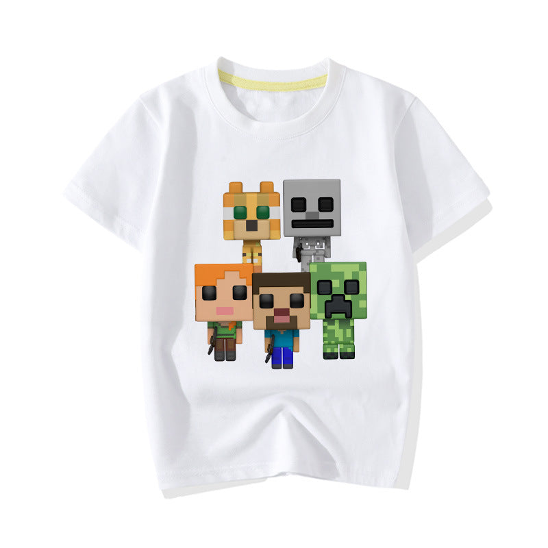 Kids MINECRAFT CREEPER SKELETON TUXEDO CAT CHASE STEVE ALEX T-shirt - mihoodie