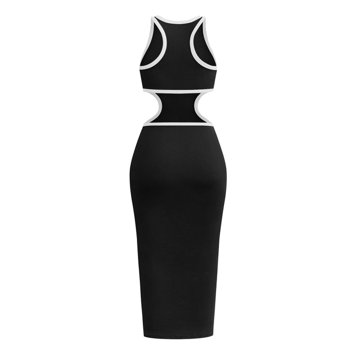 Women Solid Color Hollow Backless Shaped Sleeveless Jumpsuit Hip Skirt - mihoodie
