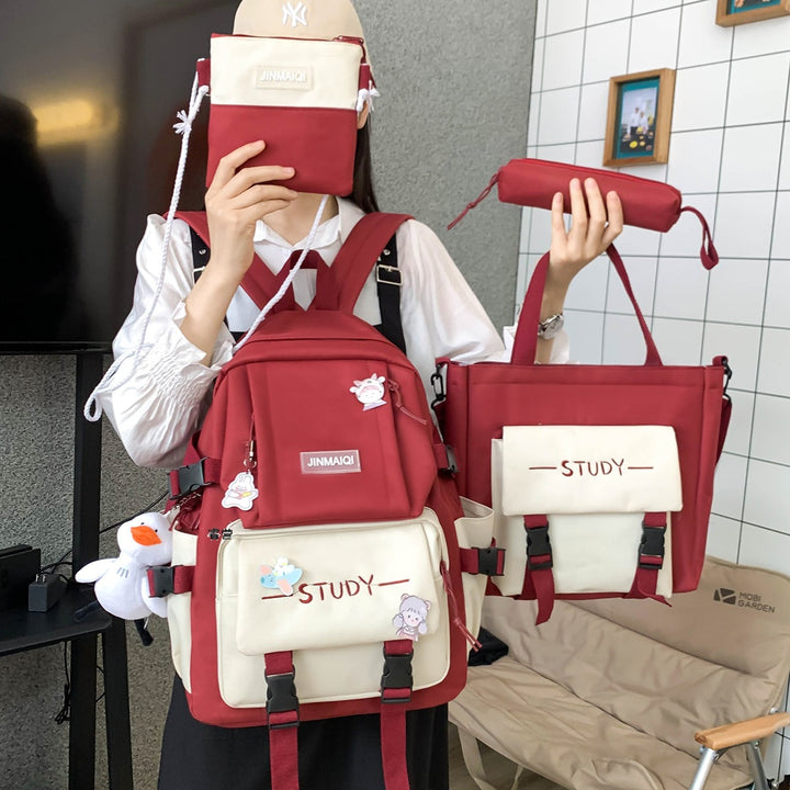 4pcs Girls Study School Bag set Women Backpack Student Bookbag Waterproof Anti-theft - mihoodie