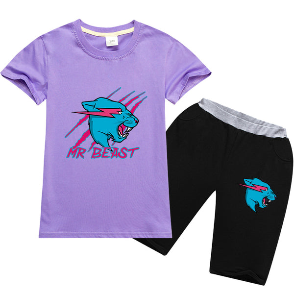 Kids Mr Beast Lightning Cat T-shirt and Shorts 2pcs - mihoodie