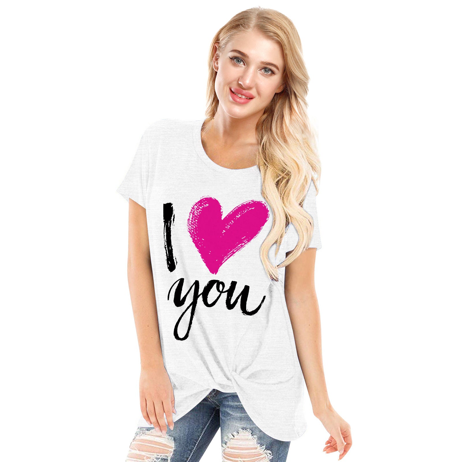 Women's Casual Loose and Comfortable " I love you "  Kink T-shirt - mihoodie