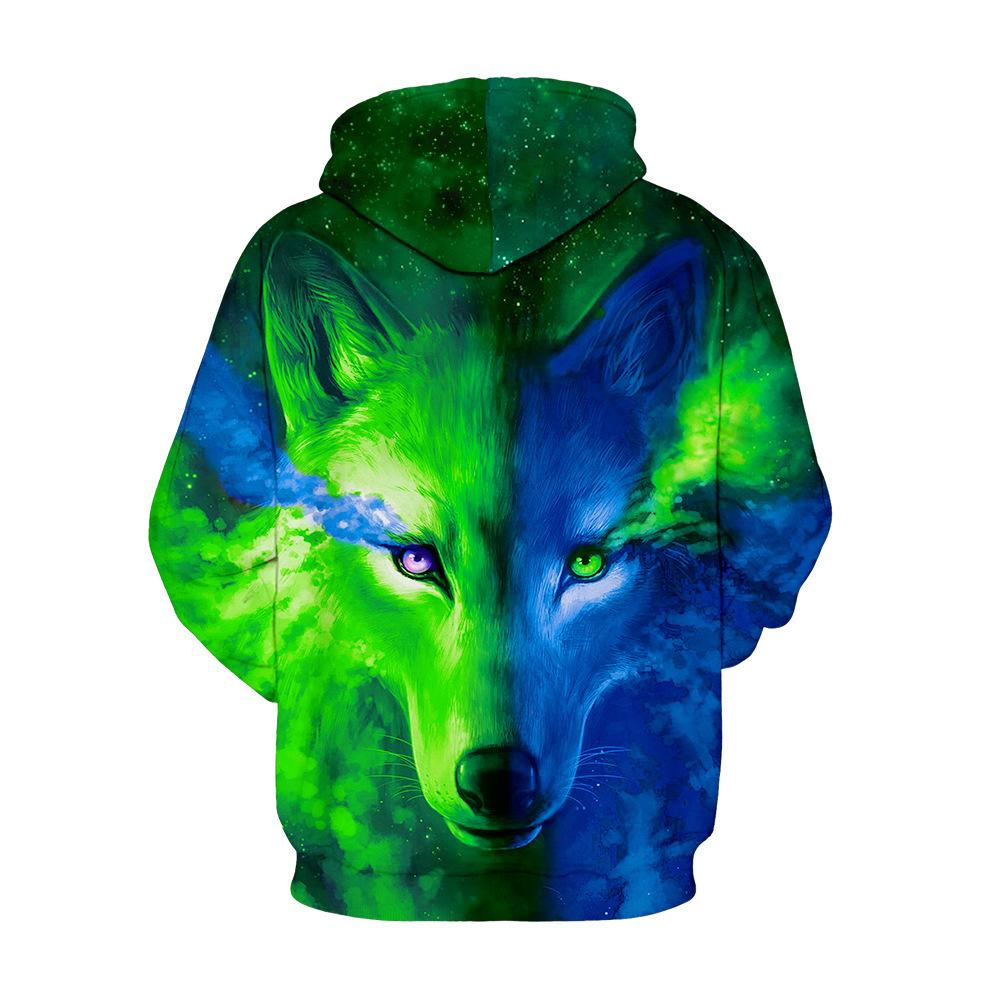Blue Wolf and Green Galaxy Hoodie - mihoodie